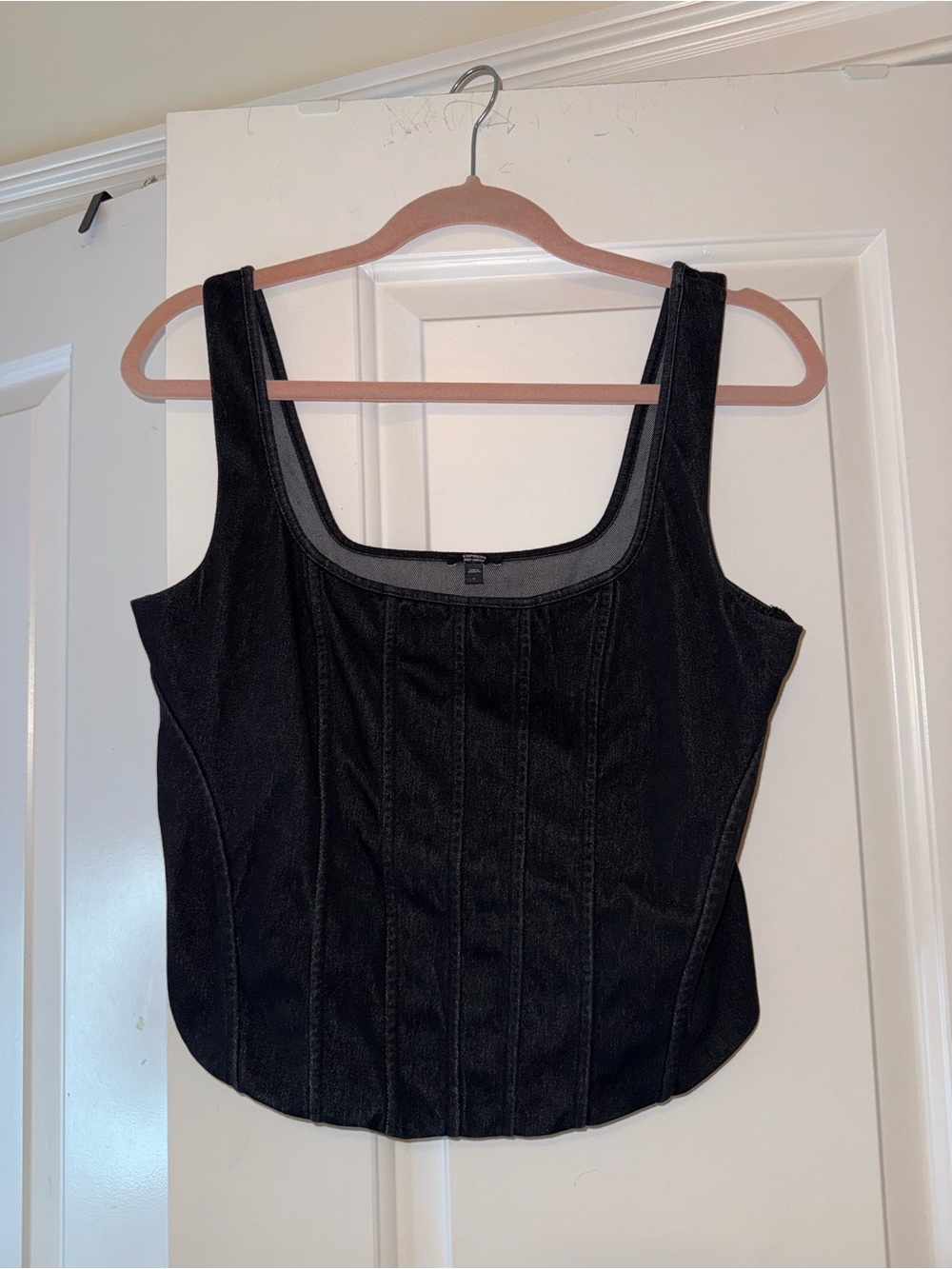 Express Black Denim Corder Bustier Crop Tank